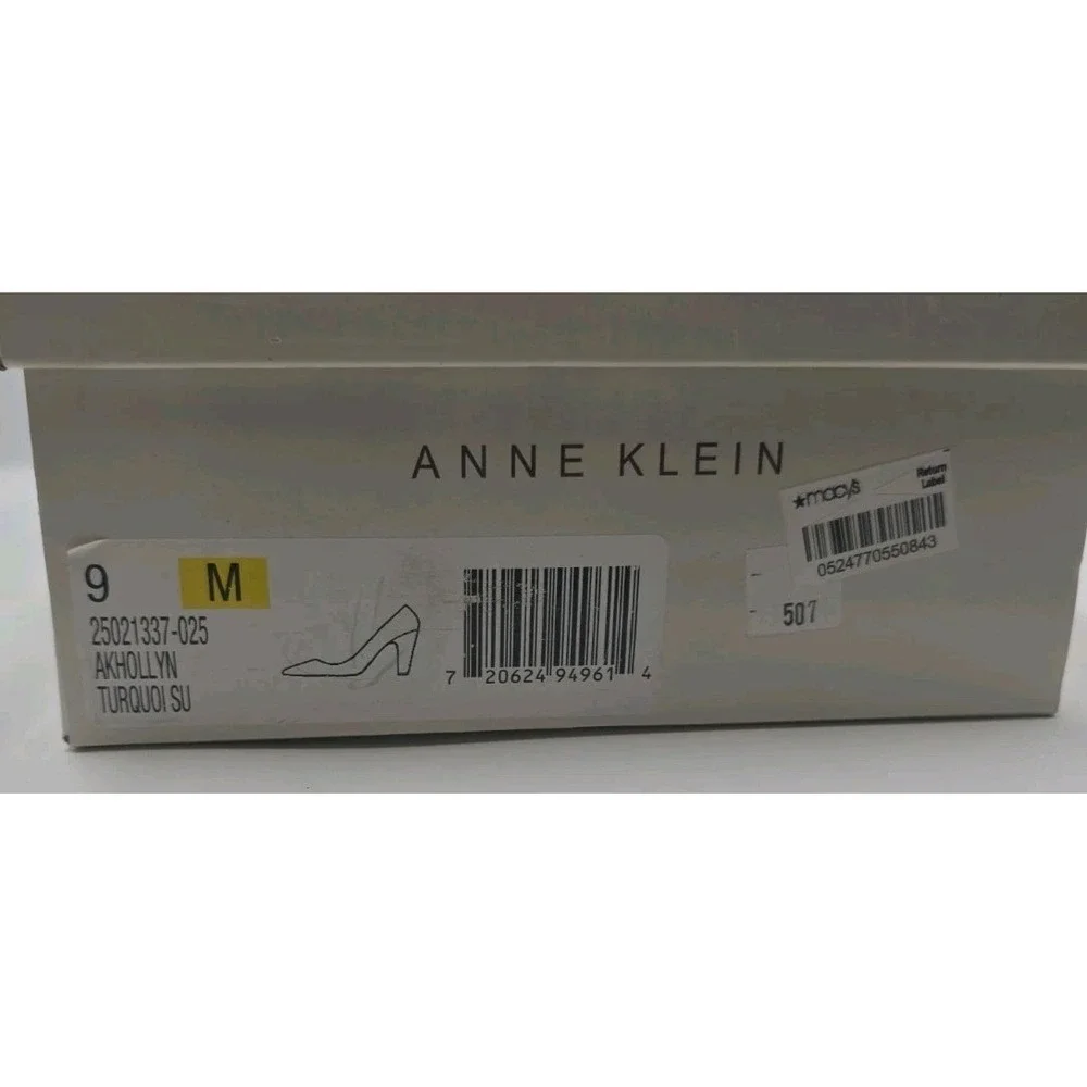 Anne Klein Akhollyn Pumps Women 9 M Turquoise Suede Pointed Toe Block Heel